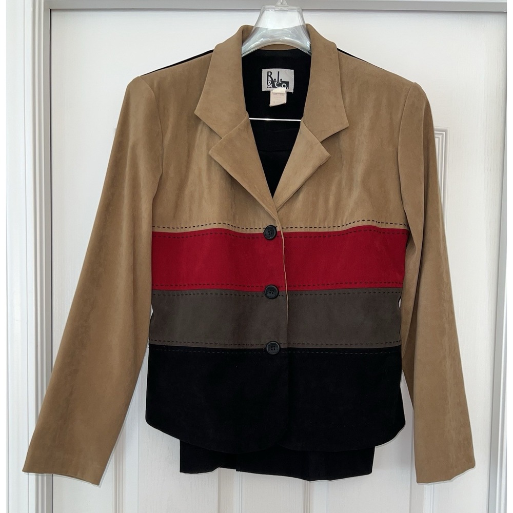 VTG R.J. & Co. Women's 8 Gold Colorblock Suit Blazer Skirt Work Office Wear Boho